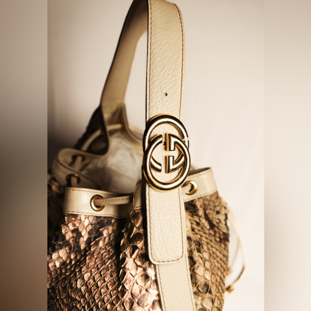 Gucci Tawny Python Interlocking Shoulder Bucket B… - image 2